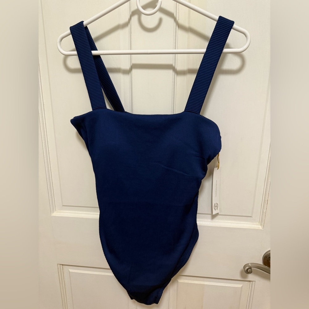 Women’s House of Harlow Navy Ribbed One-Piece Swimsuit with Wide Straps